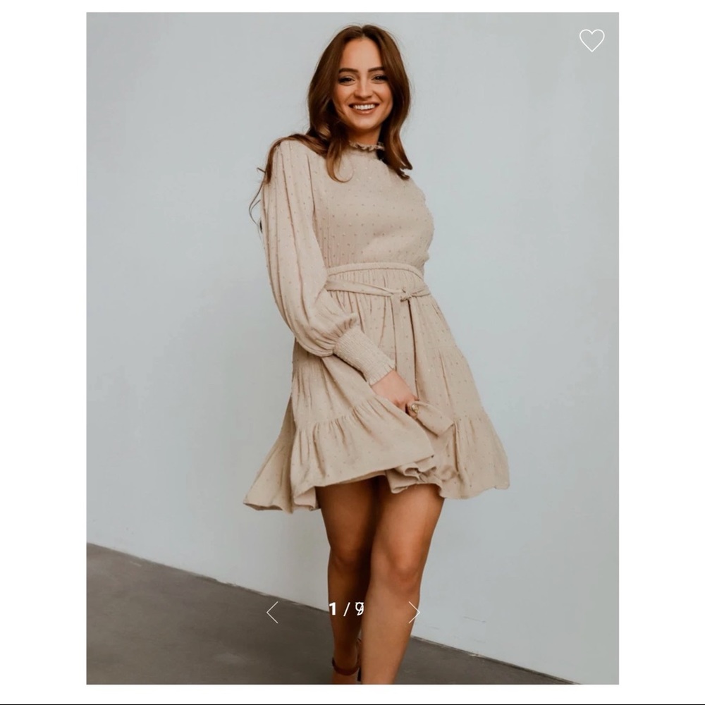 NWOT-Taupe Dotted Mini Dress